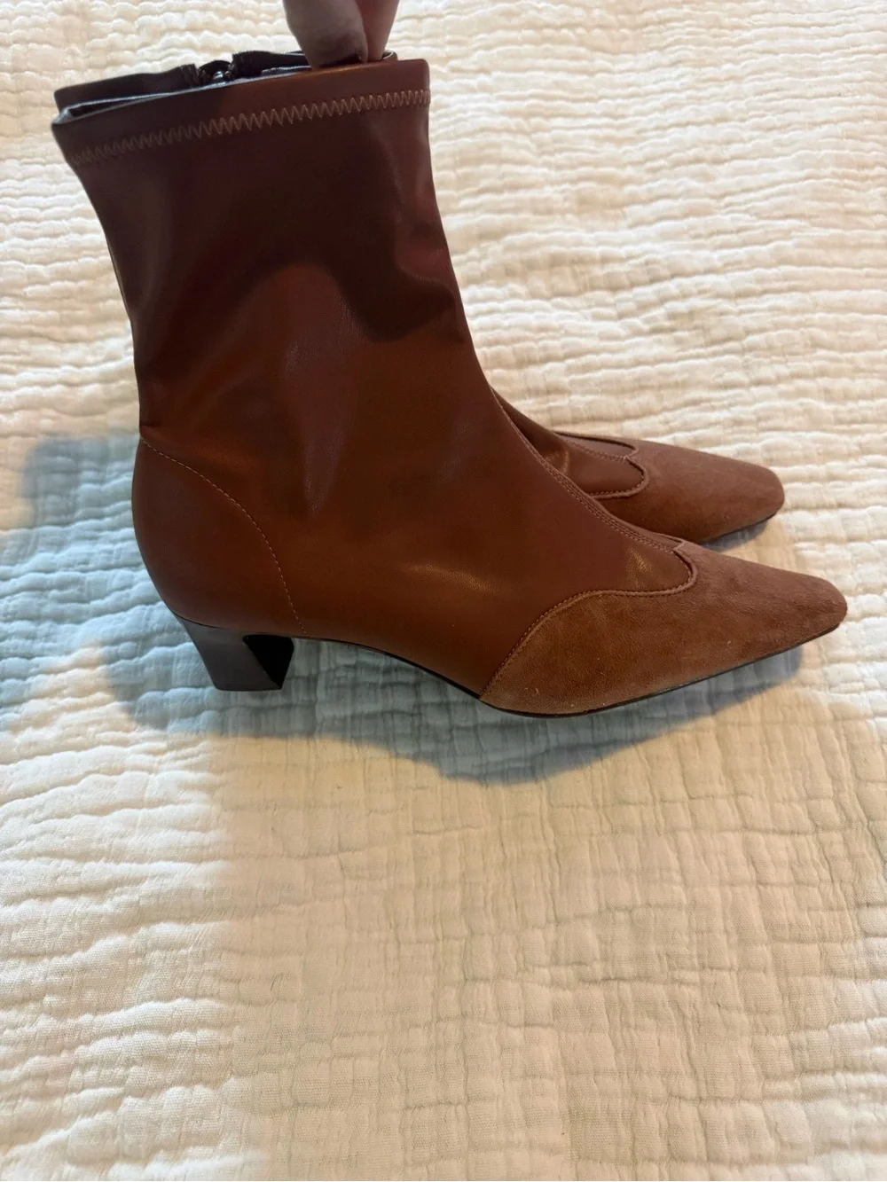 Maeve Cap Toe Brown Pointed Toe Ankle Booties with Low Heel Leather EUC C000